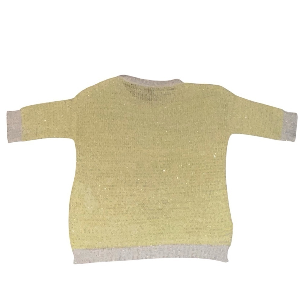 EUC MaxMara Yellow Silver Metallic Crew Neck Sweater 3/4 Sleeve Small Oversized - Picture 4 of 8
